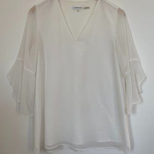 Calvin Klein Flowy White Top, Bell Sleeves, Size S